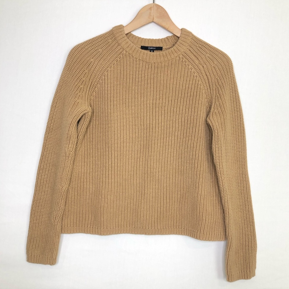 Quince Camel Crewneck Ribbed Sweater
